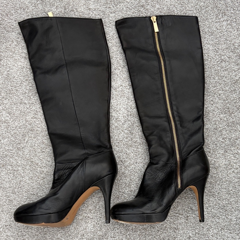 Vince Camuto Black Heeled Boots with Gold Zipper